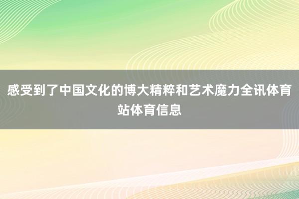 感受到了中国文化的博大精粹和艺术魔力全讯体育站体育信息
