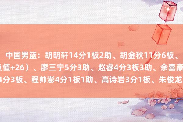 中国男篮：胡明轩14分1板2助、胡金秋11分6板、王俊杰8分1板1助（正负值+26）、廖三宁5分3助、赵睿4分3板3助、余嘉豪4分3板、程帅澎4分1板1助、高诗岩3分1板、朱俊龙3板、赵嘉义1板    体育集锦